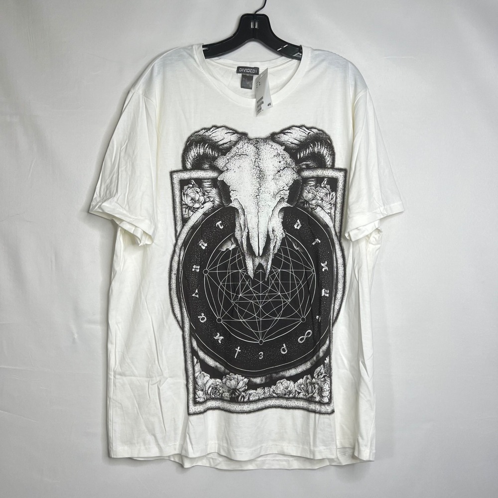 H&M Divided Ram Skull Graphic Tee Mens XL Occult Goth‎ Punk Streetwear Tribal